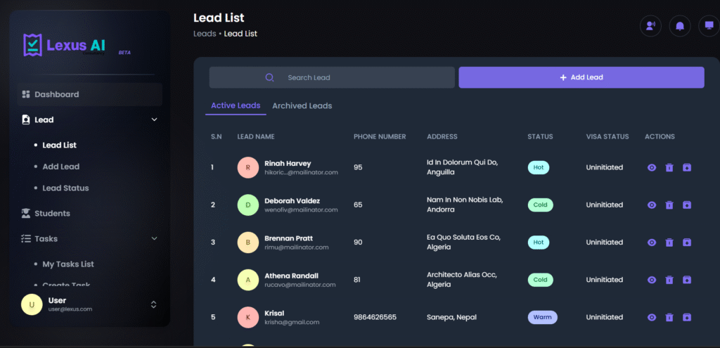 lead dashboard